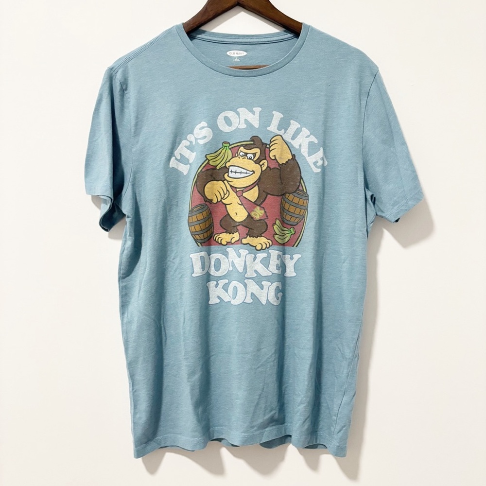 Old Navy Mens Blue Graphic Tee - Donkey Kong Design Short Sleeve Size‎ Large